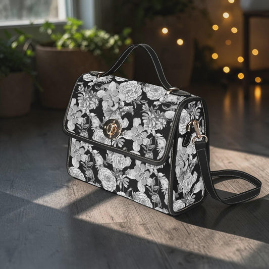 Gothic Rose Print Crossbody Purse, Dark Floral Handbag, Witchcore Fashion Satchel, Vintage Goth Accessory
