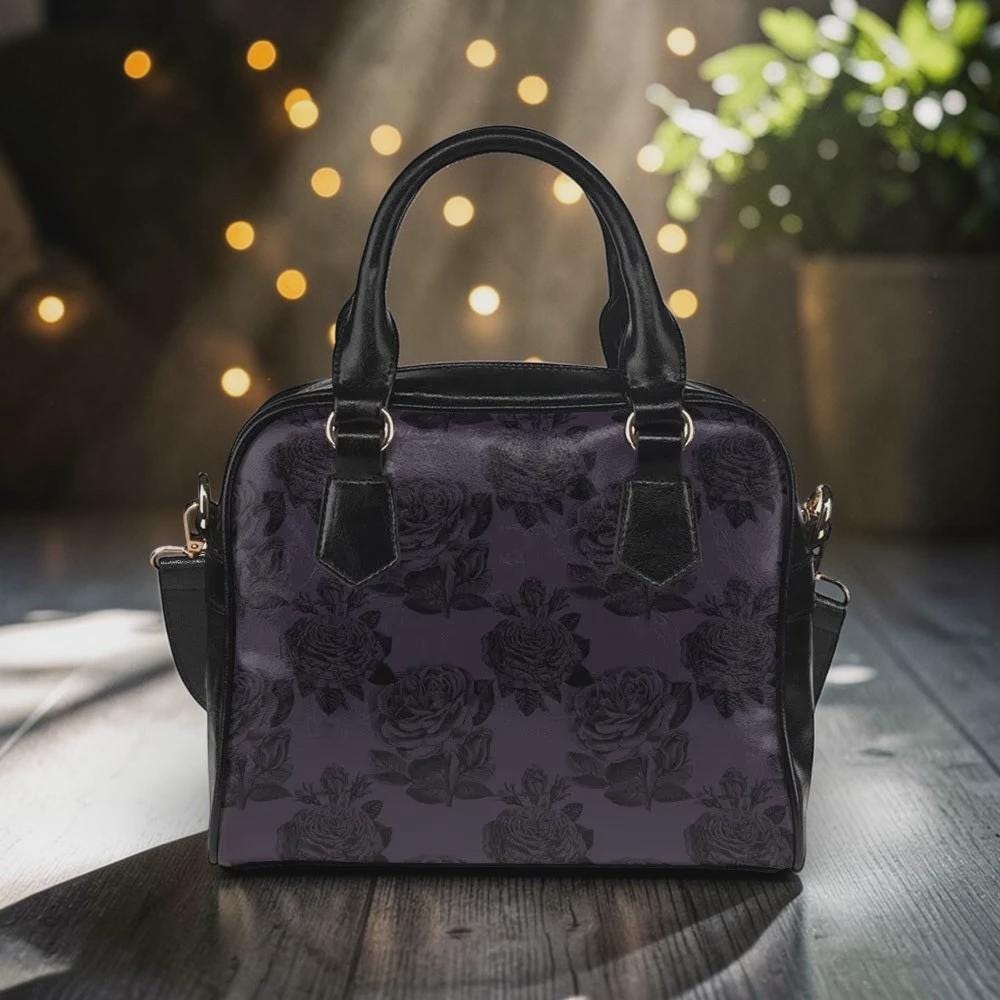 Dark Floral Handbag, Victorian Rose Satchel, Moody Purple Top Handle Purse