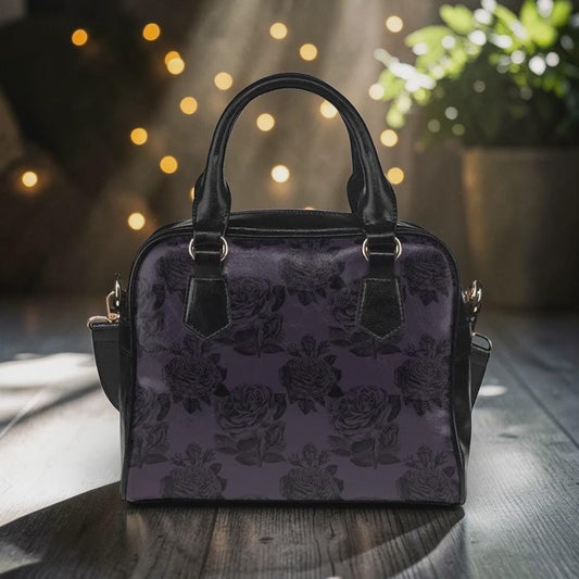 Dark Floral Handbag, Victorian Rose Satchel, Moody Purple Top Handle Purse