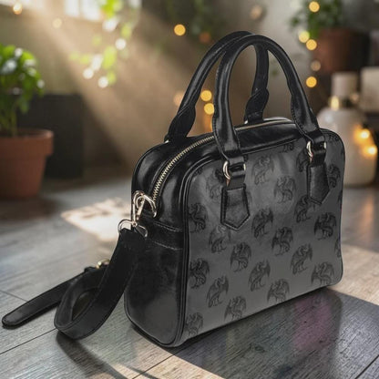 Raven Print Handbag, Black Bowler Purse, Witchy Satchel Bag for Dark Academia Style