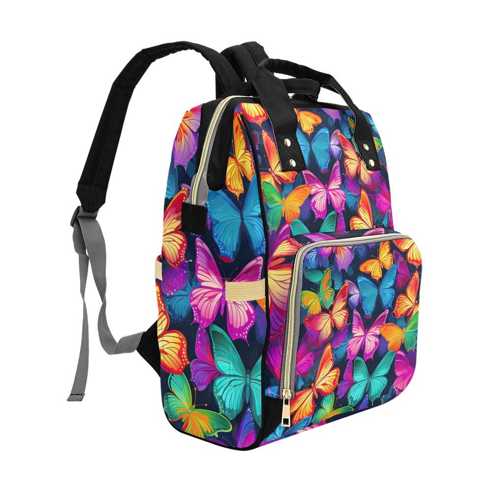 Baby Travel Backpack, Colorful Butterfly Diaper Bag, Nursery Organizer, Stroller Ready