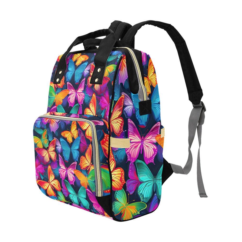 Baby Travel Backpack, Colorful Butterfly Diaper Bag, Nursery Organizer, Stroller Ready