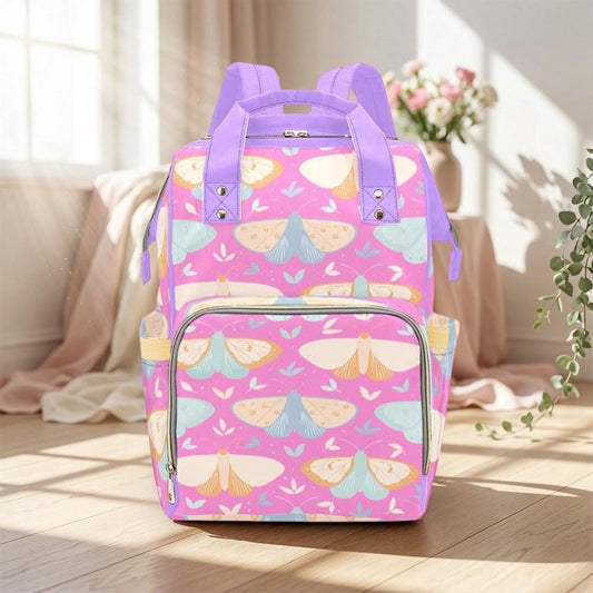 Butterfly Diaper Bag Backpack, Pink Mom Backpack, Baby Travel Bag, Pastel Stroller Bag