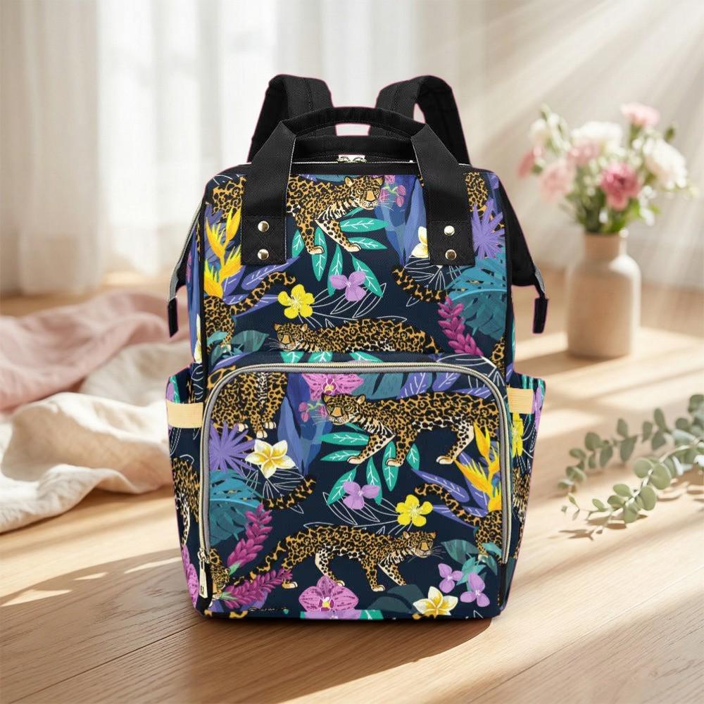 Tropical Diaper Backpack, Botanical Mom Bag, Floral Baby Travel Organizer