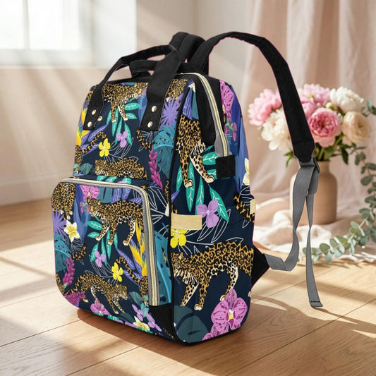 Tropical Diaper Backpack, Botanical Mom Bag, Floral Baby Travel Organizer