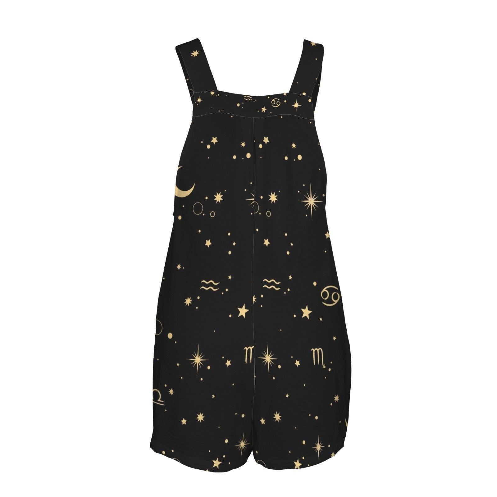 Zodiac Shortalls Romper, Moon Star Overall Shorts, Astrology Loungewear Outfit