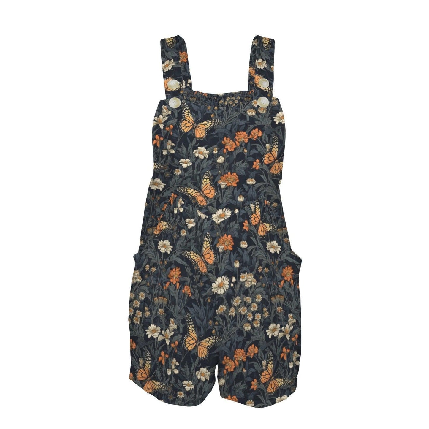 Monarch Butterfly Floral Romper, Dark Cottagecore Garden Shortalls