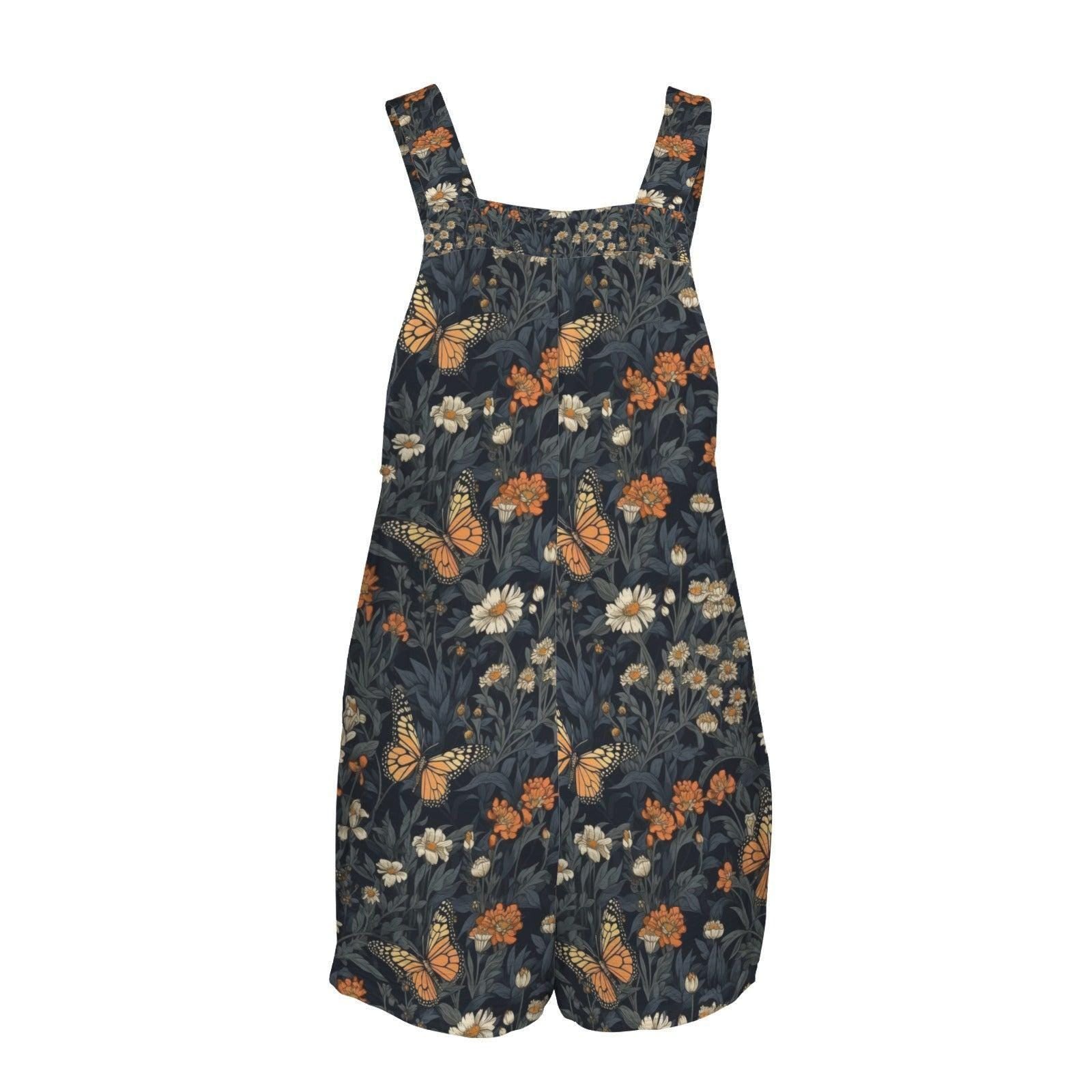 Monarch Butterfly Floral Romper, Dark Cottagecore Garden Shortalls