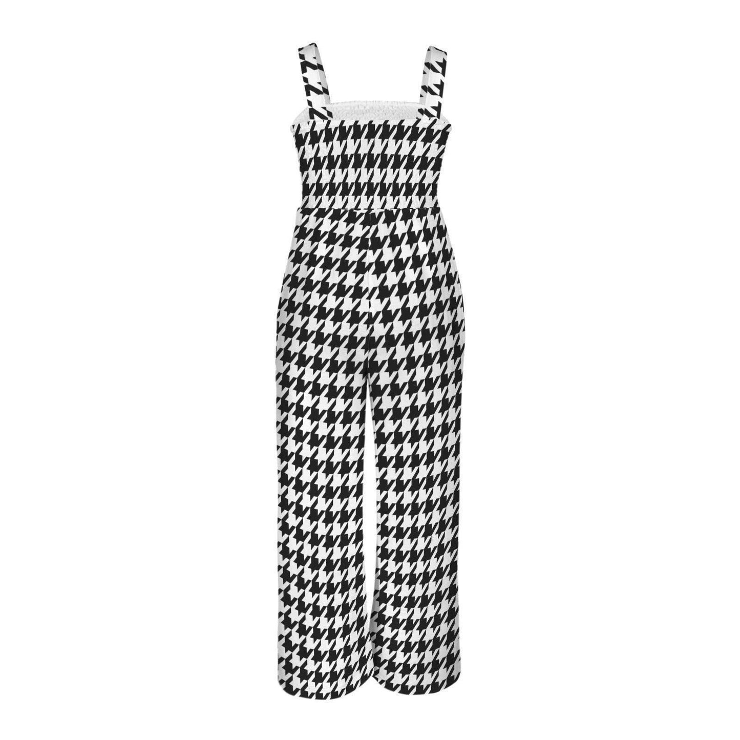 Black White Houndstooth Jumpsuit, Wide Leg Summer Overalls, Chic Resort Outfit for Women