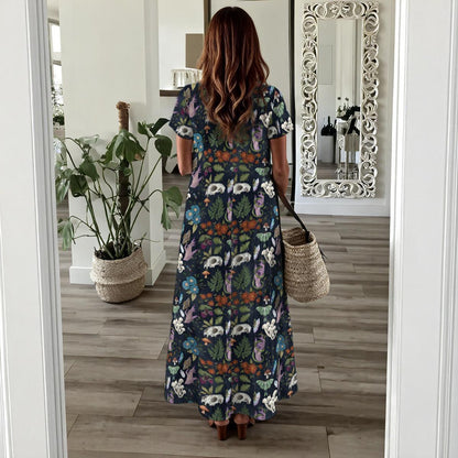 Woodland Forager Maxi Dress, Mushroom Botanical Dark Nature Boho Outfit