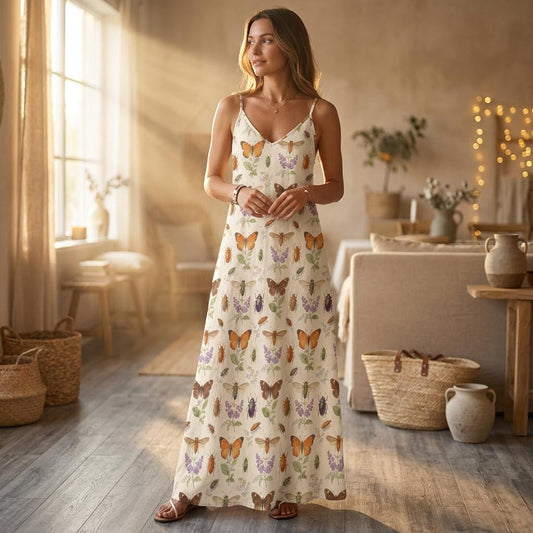 Butterfly Sundress, Botanical Slip Dress, Cottagecore Garden Party Dress