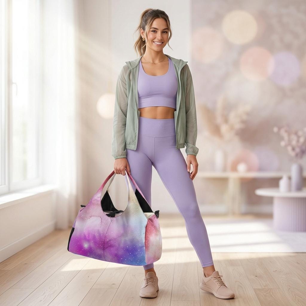 Galaxy Gym Duffel Bag, Pastel Weekender Bag, Yoga Carry On, Overnight Travel Tote
