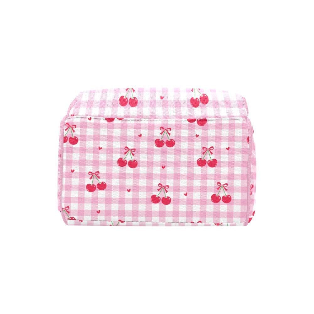 Cherry Diaper Bag Backpack, Pink Gingham Baby Travel Bag, Mom Backpack Organizer