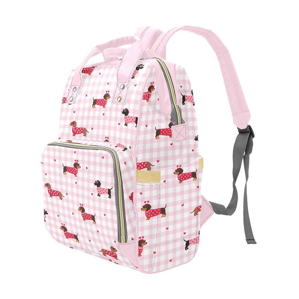 Dachshund Diaper Bag Backpack, Pink Gingham Baby Bag, Stroller Organizer