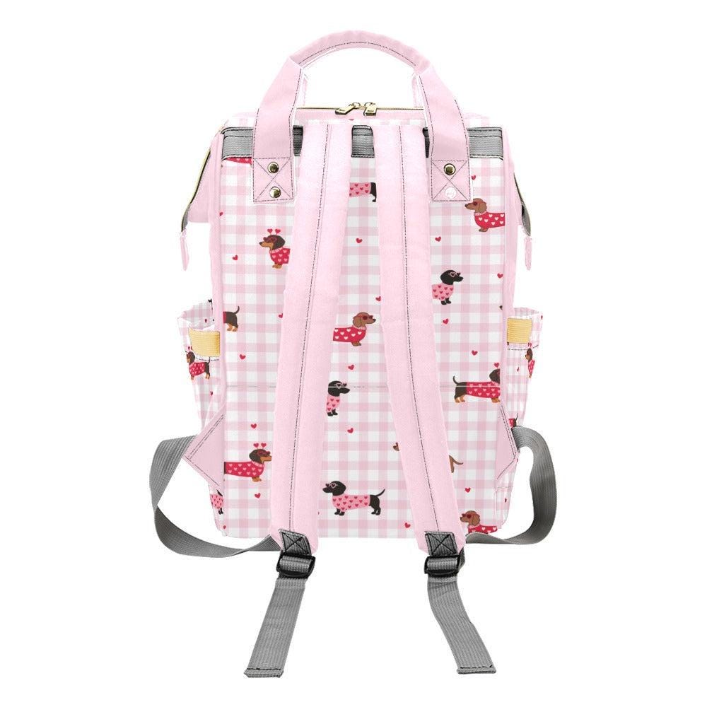 Dachshund Diaper Bag Backpack, Pink Gingham Baby Bag, Stroller Organizer