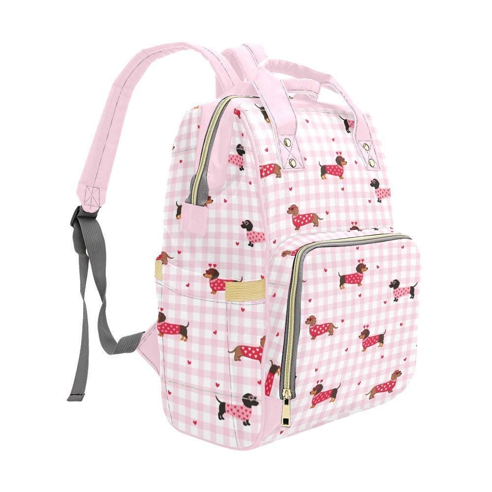 Dachshund Diaper Bag Backpack, Pink Gingham Baby Bag, Stroller Organizer
