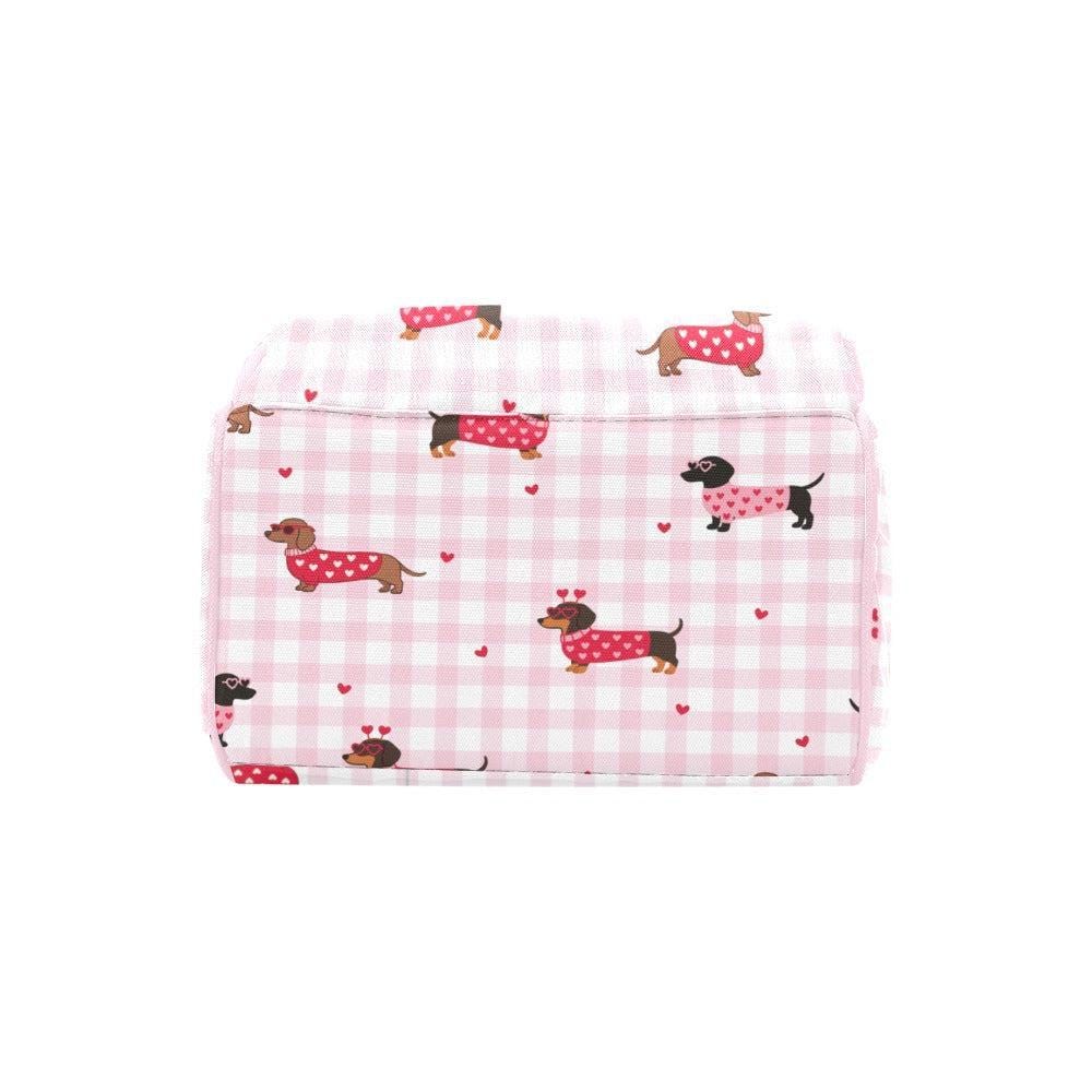 Dachshund Diaper Bag Backpack, Pink Gingham Baby Bag, Stroller Organizer