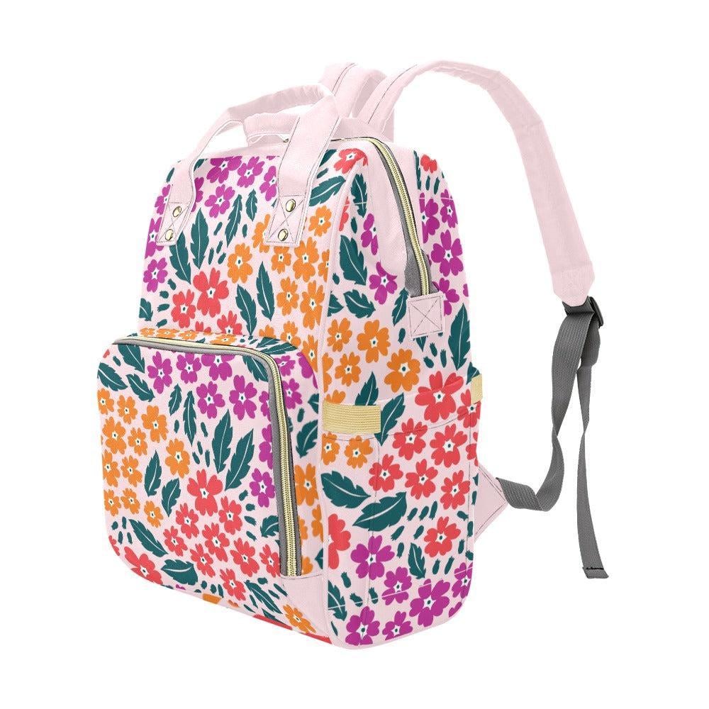 Retro Floral Diaper Bag Backpack, Pink Mom Backpack, Baby Travel Bag, Nursery Organizer