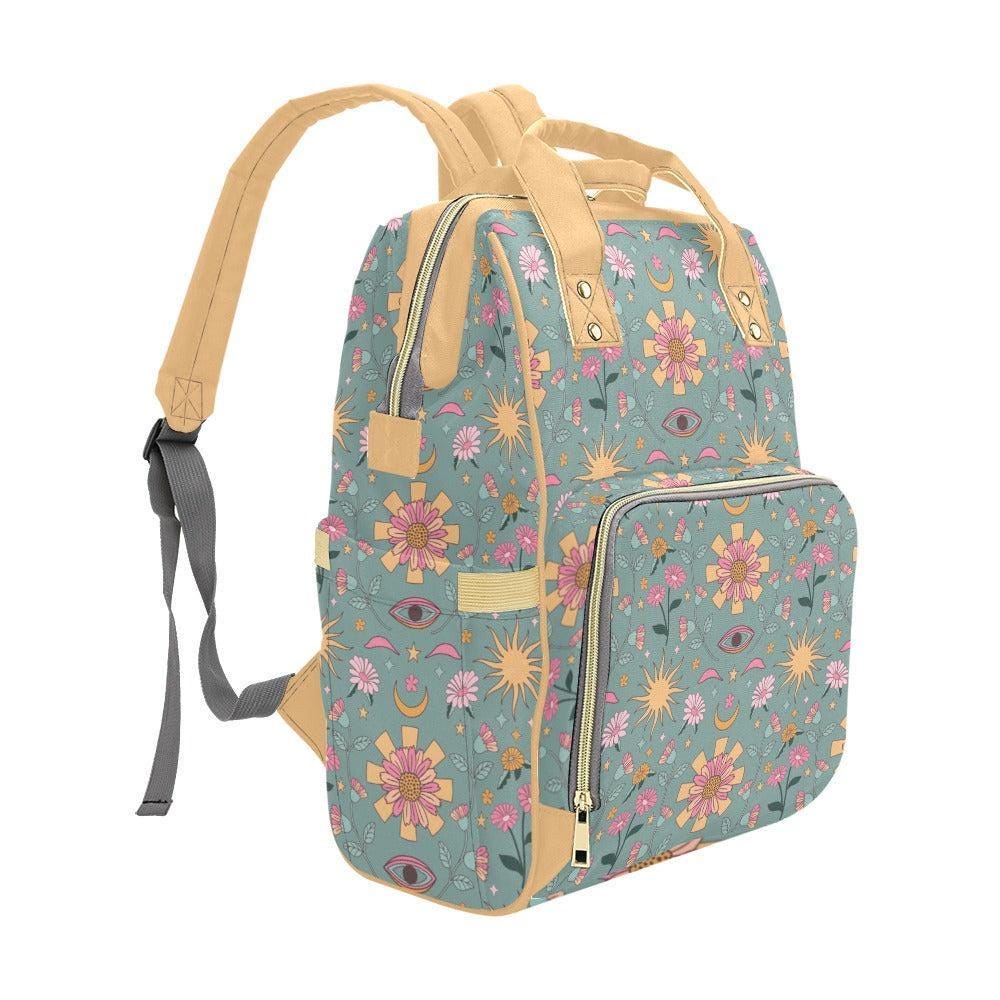 Boho Celestial Diaper Bag Backpack, Sun Moon Baby Travel Bag, Stroller Organizer