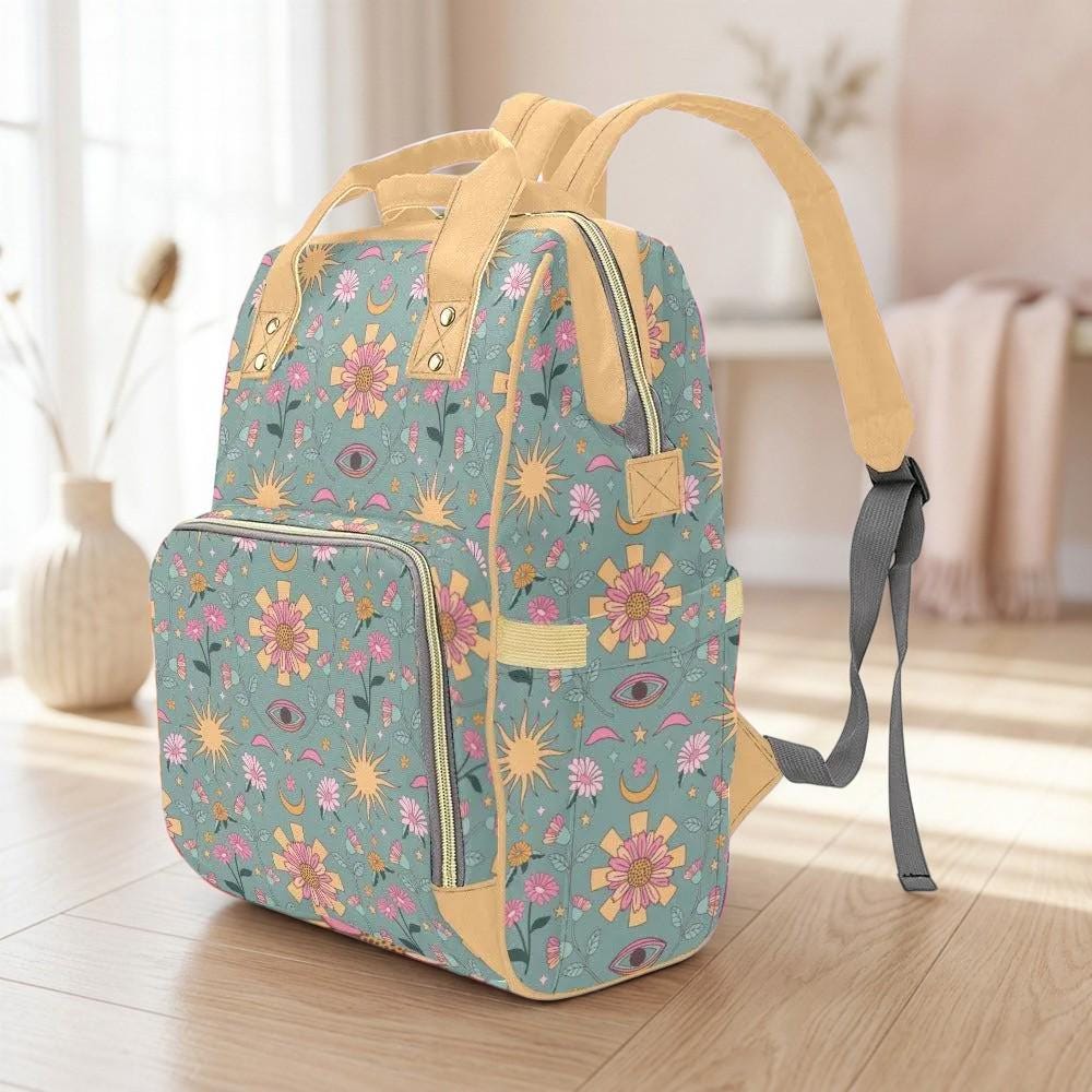 Boho Celestial Diaper Bag Backpack, Sun Moon Baby Travel Bag, Stroller Organizer