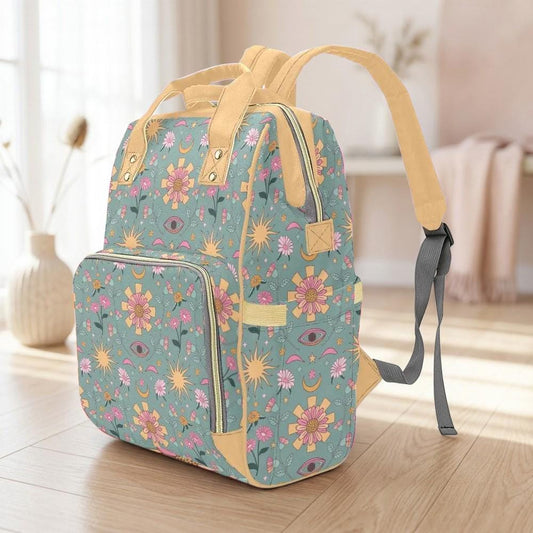 Boho Celestial Diaper Bag Backpack, Sun Moon Baby Travel Bag, Stroller Organizer