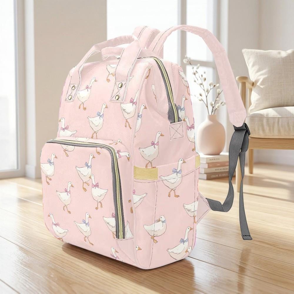 Pink Duck Diaper Bag Backpack, Mom Backpack, Stroller Bag, Baby Travel Bag