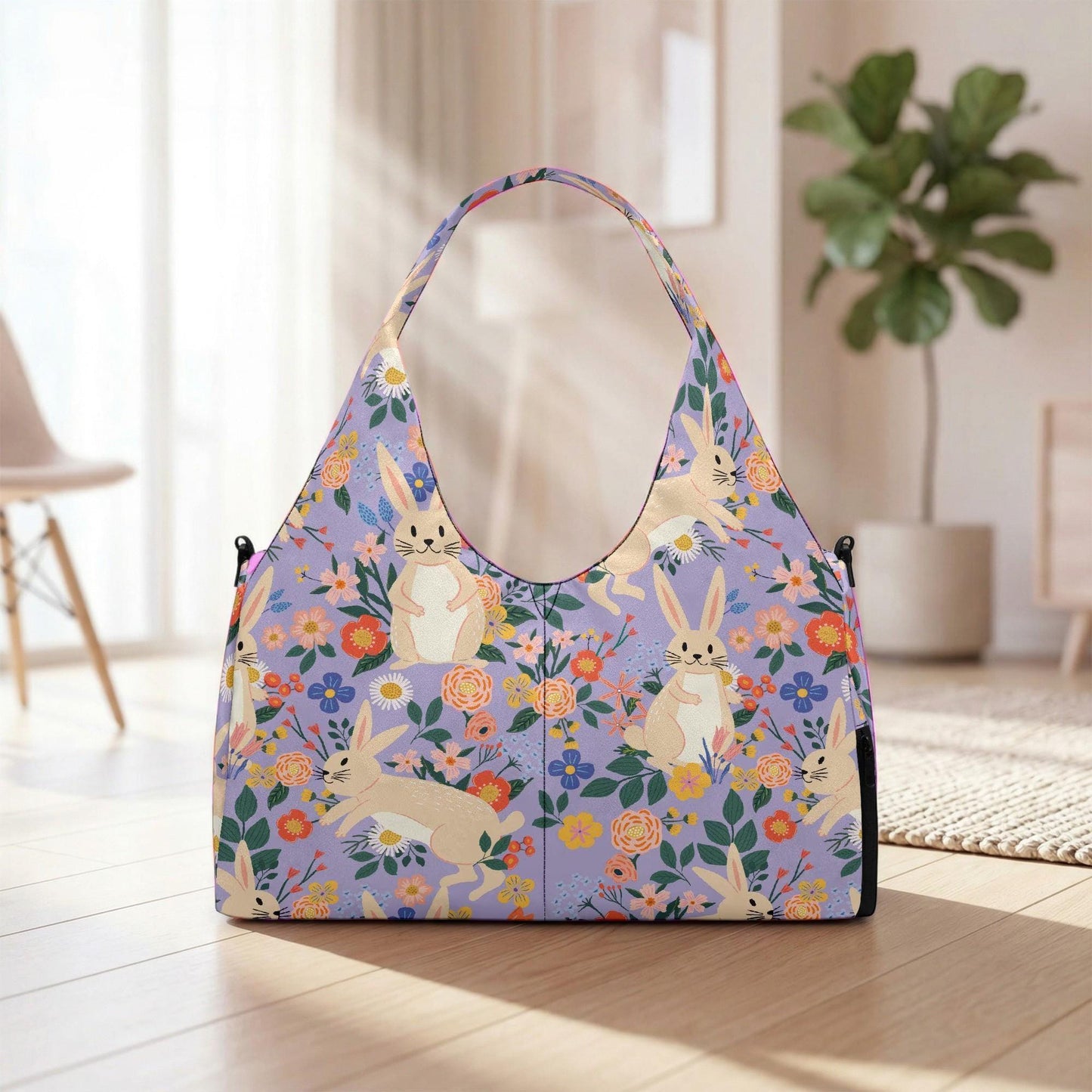 Rabbit Floral Yoga Mat Bag, Lavender Pilates Tote, Bunny Fitness Carryall