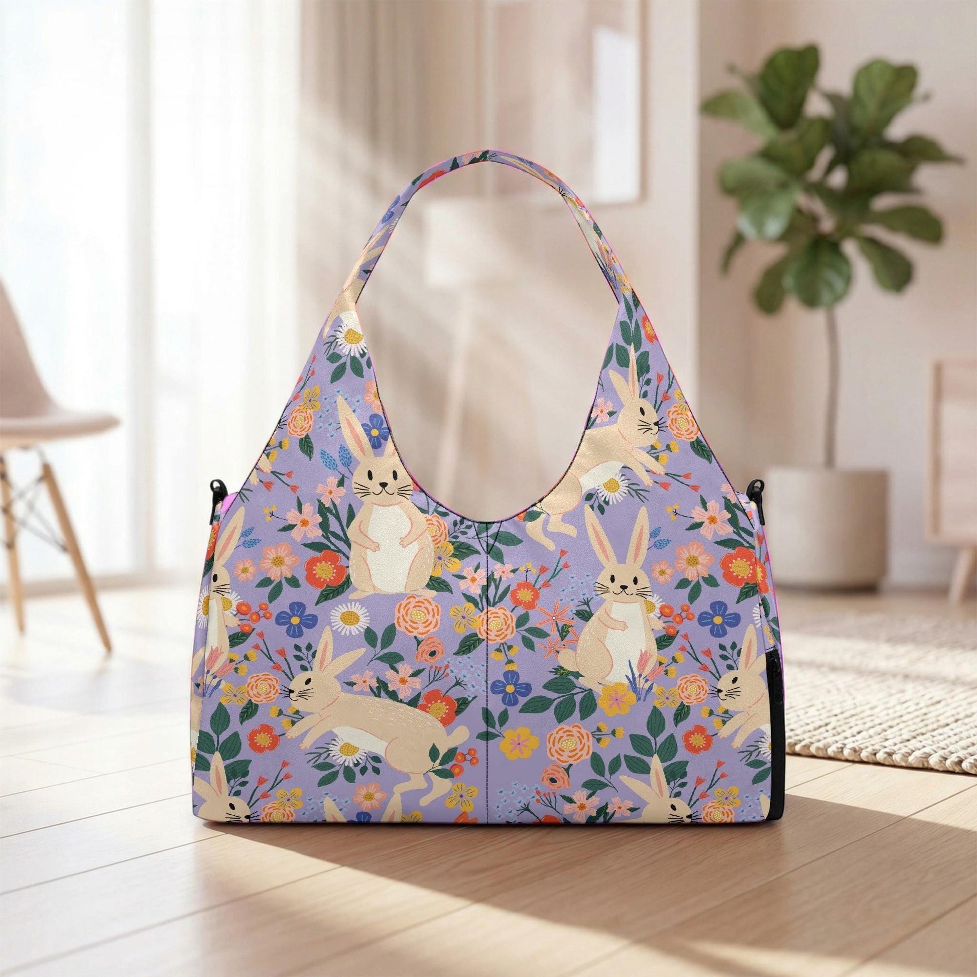 Rabbit Floral Yoga Mat Bag, Lavender Pilates Tote, Bunny Fitness Carryall