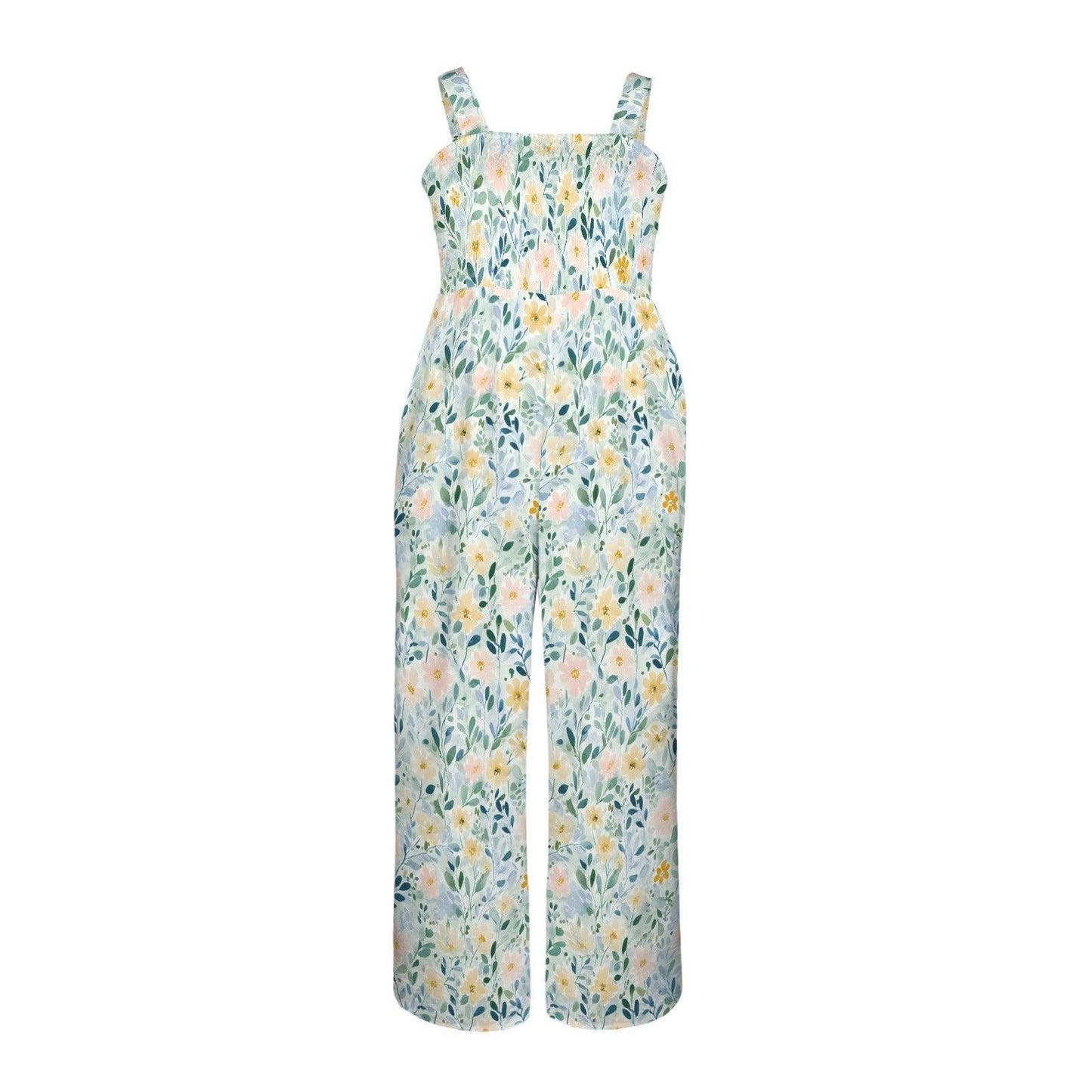 Watercolor Floral Jumpsuit, Botanical Meadow Wide Leg Romper, Spring Garden Outfit
