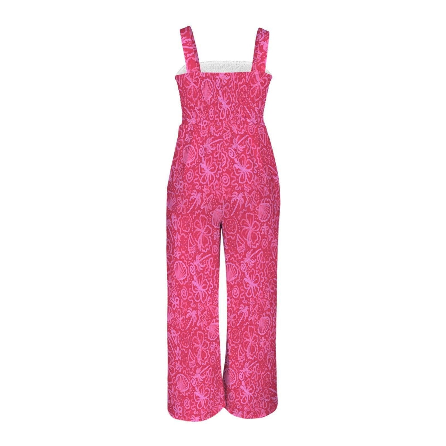 Hot Pink Tropical Jumpsuit, Wide Leg Beach Romper, Coastal Resort Outfit for Summer and Vacation