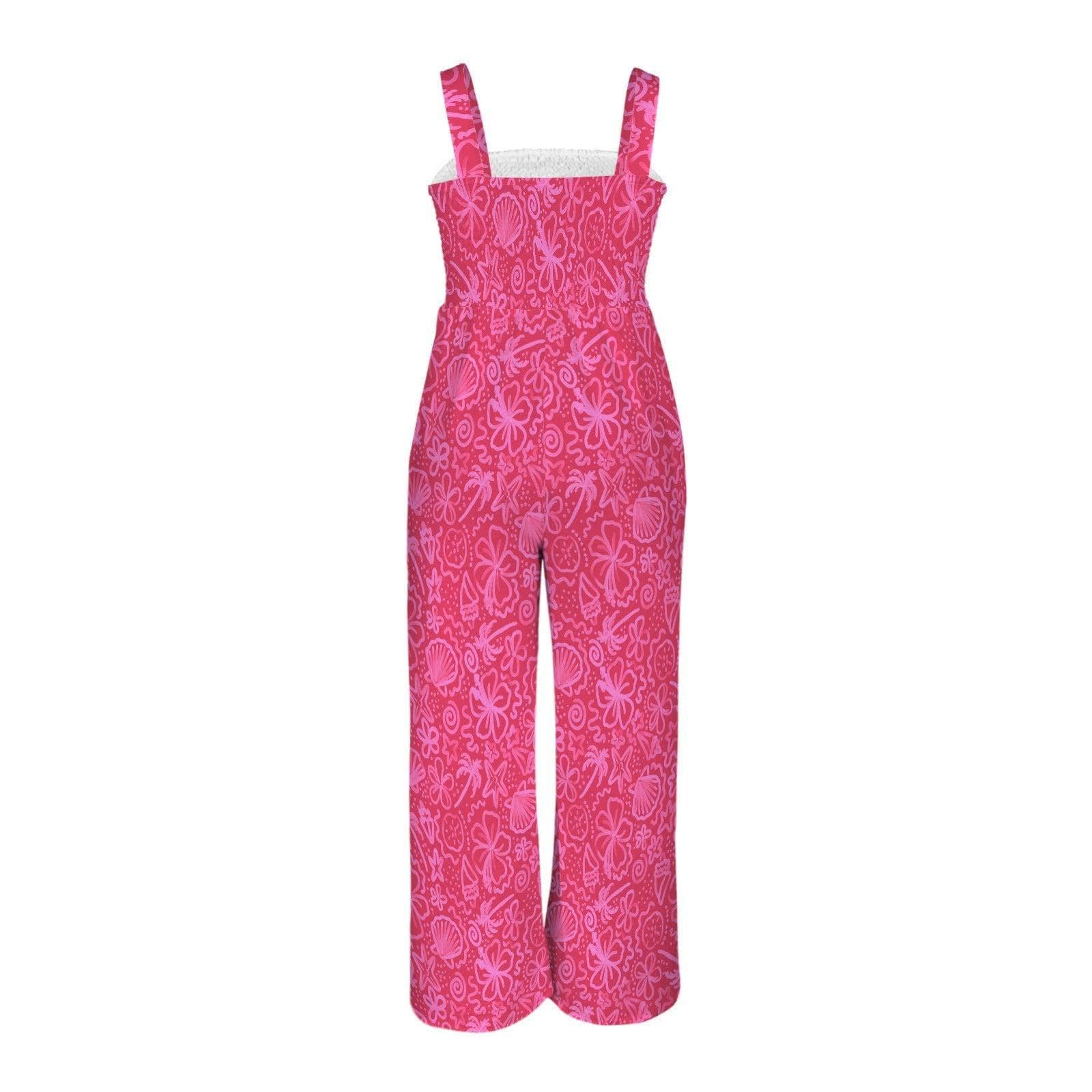 Hot Pink Tropical Jumpsuit, Wide Leg Beach Romper, Coastal Resort Outfit for Summer and Vacation