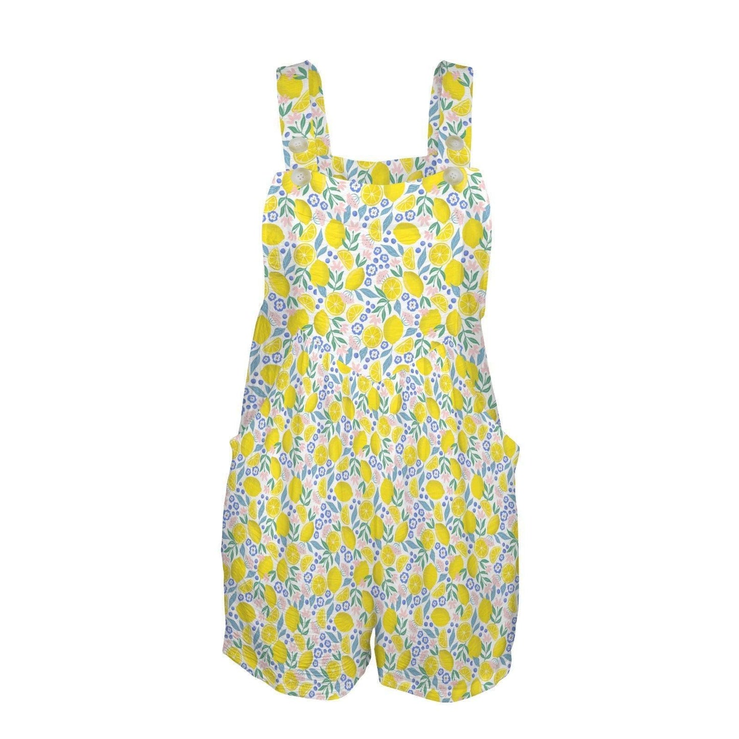 Lemon Print Romper for Women, Citrus Summer Playsuit, Beach Vacation Outfit