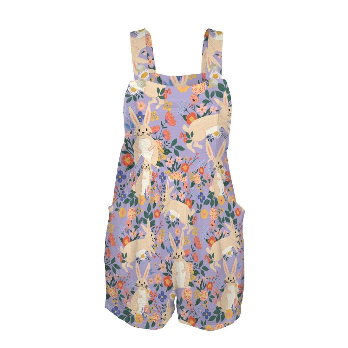Easter Bunny Shortalls, Rabbit Floral Romper for Women, Spring Brunch Outfit