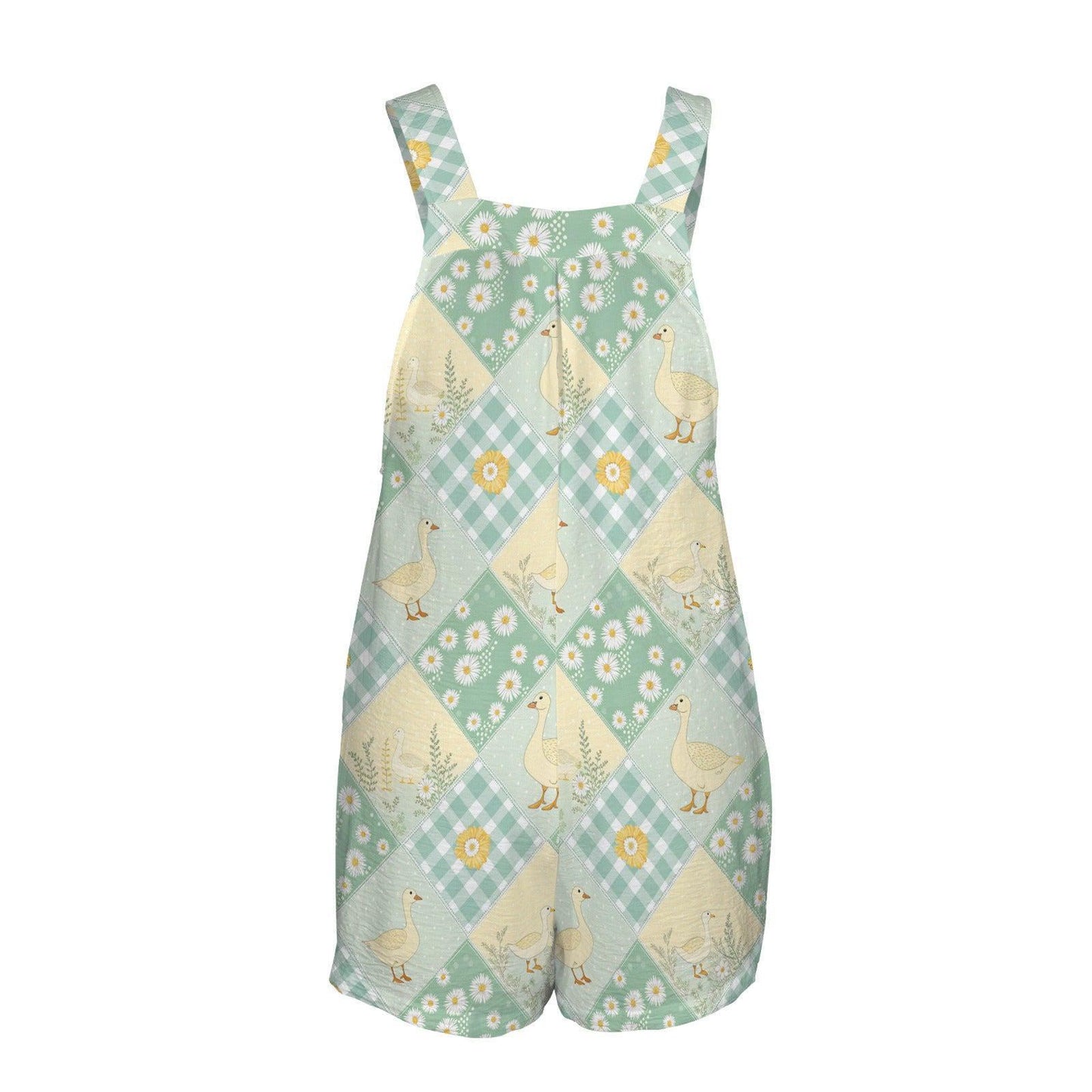 Patchwork Goose Romper for Women, Cottagecore Gingham Daisy Farmcore Shortalls