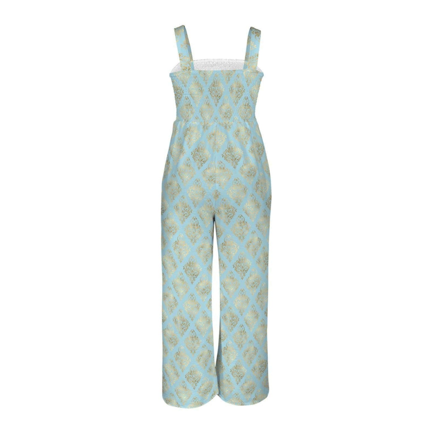 Wide Leg Resort Jumpsuit, Blue Baroque Palazzo Outfit, Mediterranean Vacation Wear