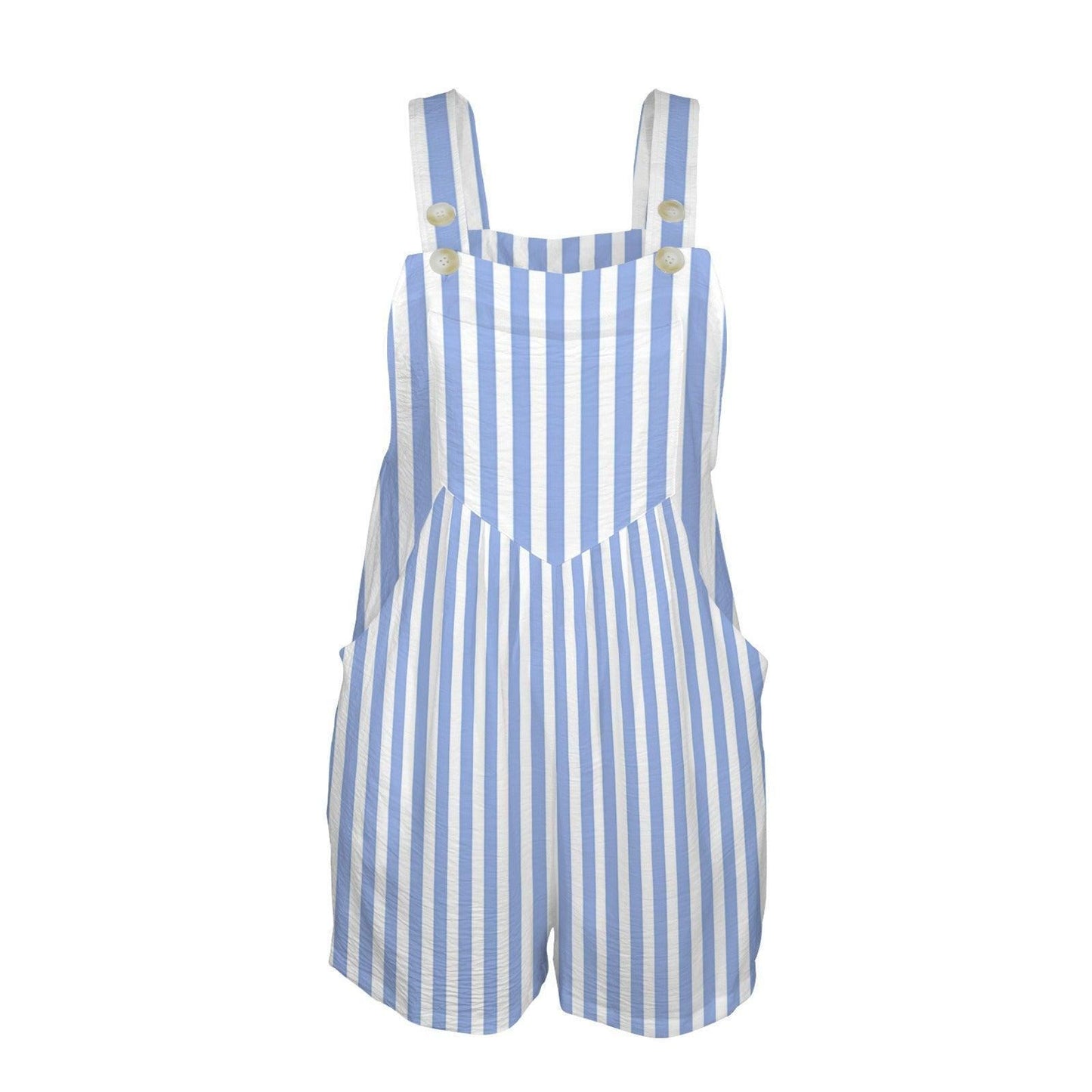 Striped Shortalls Romper, Coastal Beach Outfit, Blue White Summer Overalls