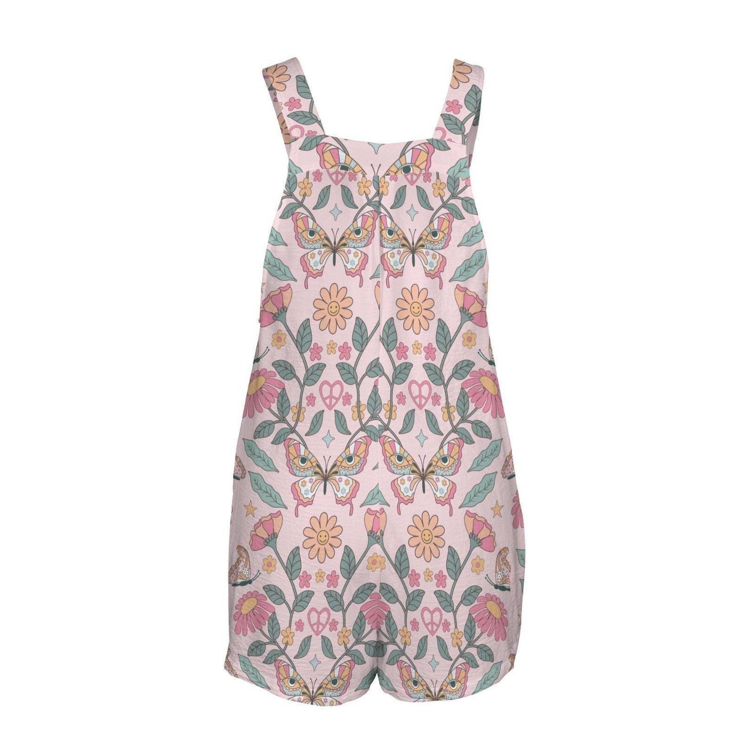 Butterfly Floral Shortalls, Pastel Garden Romper for Women, Boho Spring One Piece