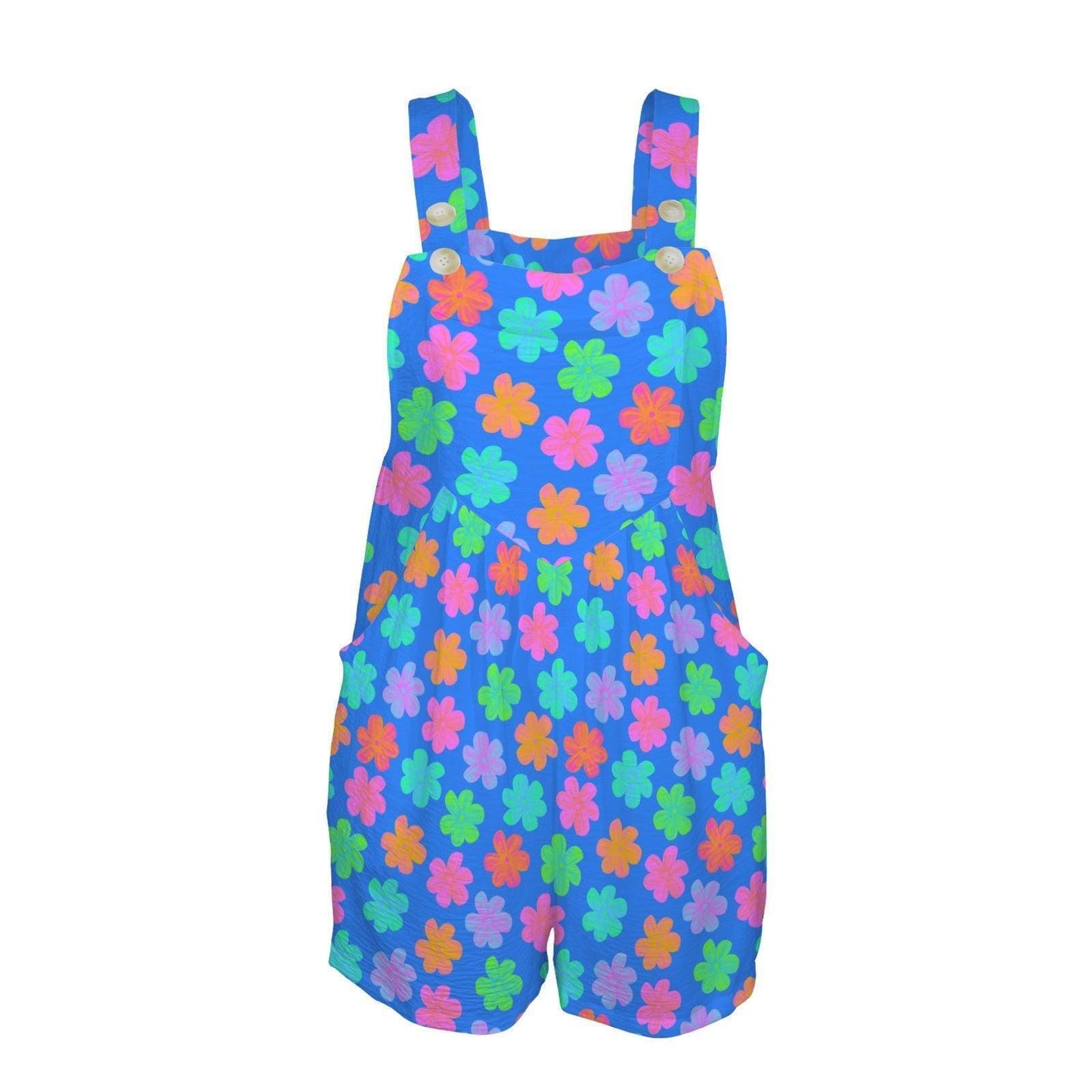Groovy Flower Overall Romper for Women, Color Pop Festival Shortalls