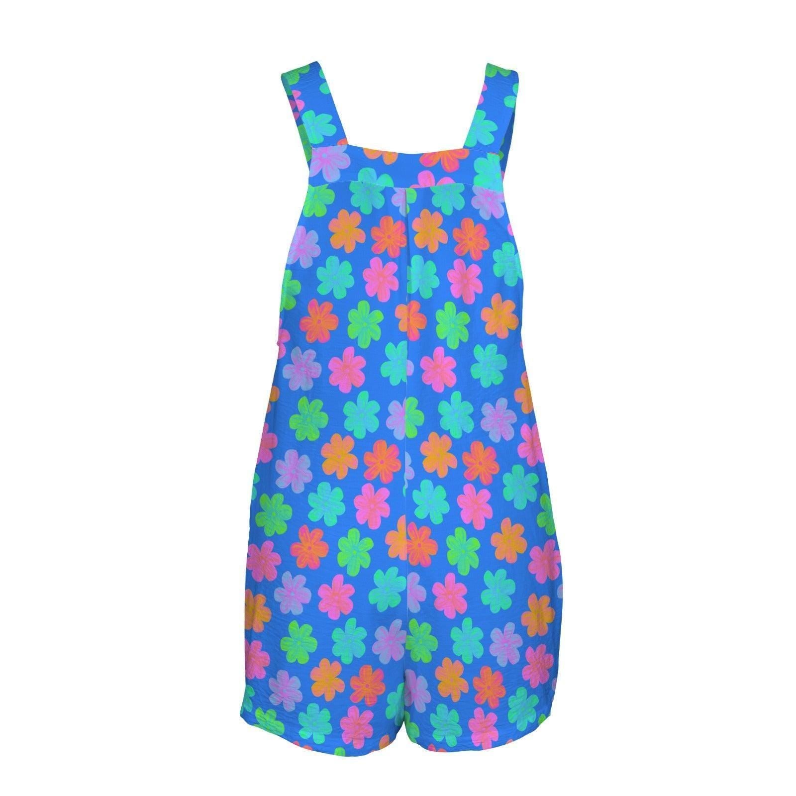 Groovy Flower Overall Romper for Women, Color Pop Festival Shortalls