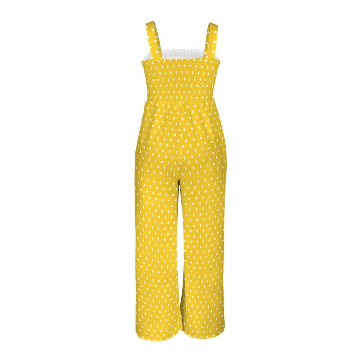 Yellow Polka Dot Wide Leg Jumpsuit, Retro Summer Vacation Romper, Bright Daywear, Vintage Pin Up Style
