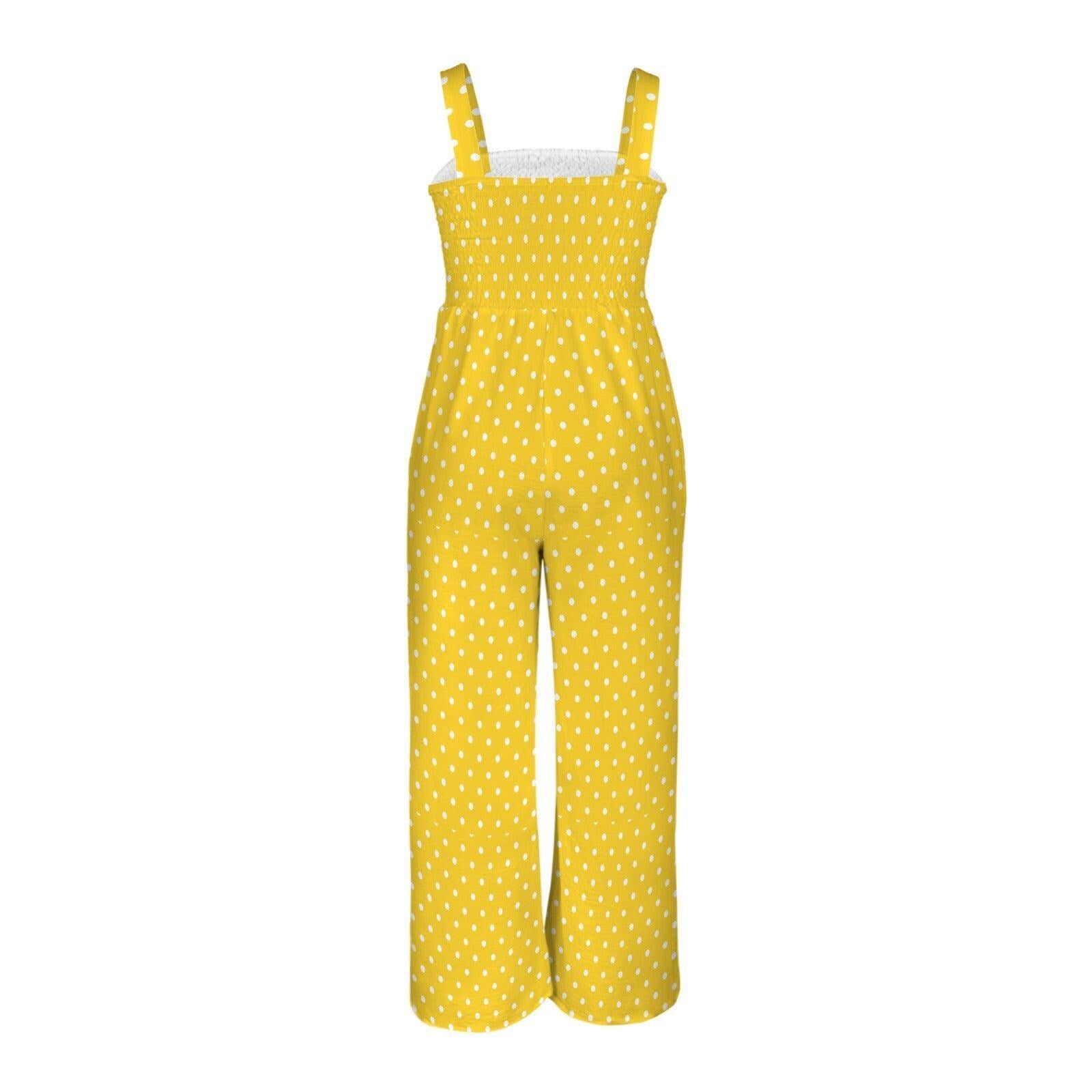 Yellow Polka Dot Wide Leg Jumpsuit, Retro Summer Vacation Romper, Bright Daywear, Vintage Pin Up Style
