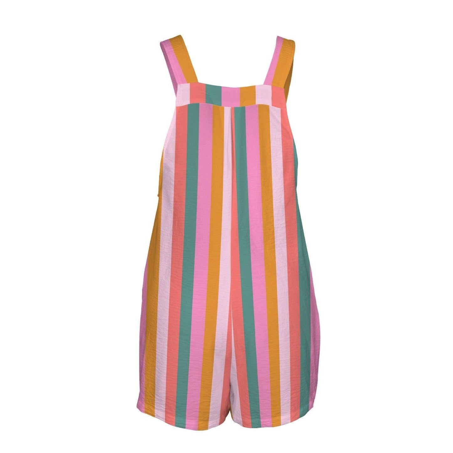 Striped Shortalls for Women, Rainbow Overall Romper, Coastal Summer Playsuit