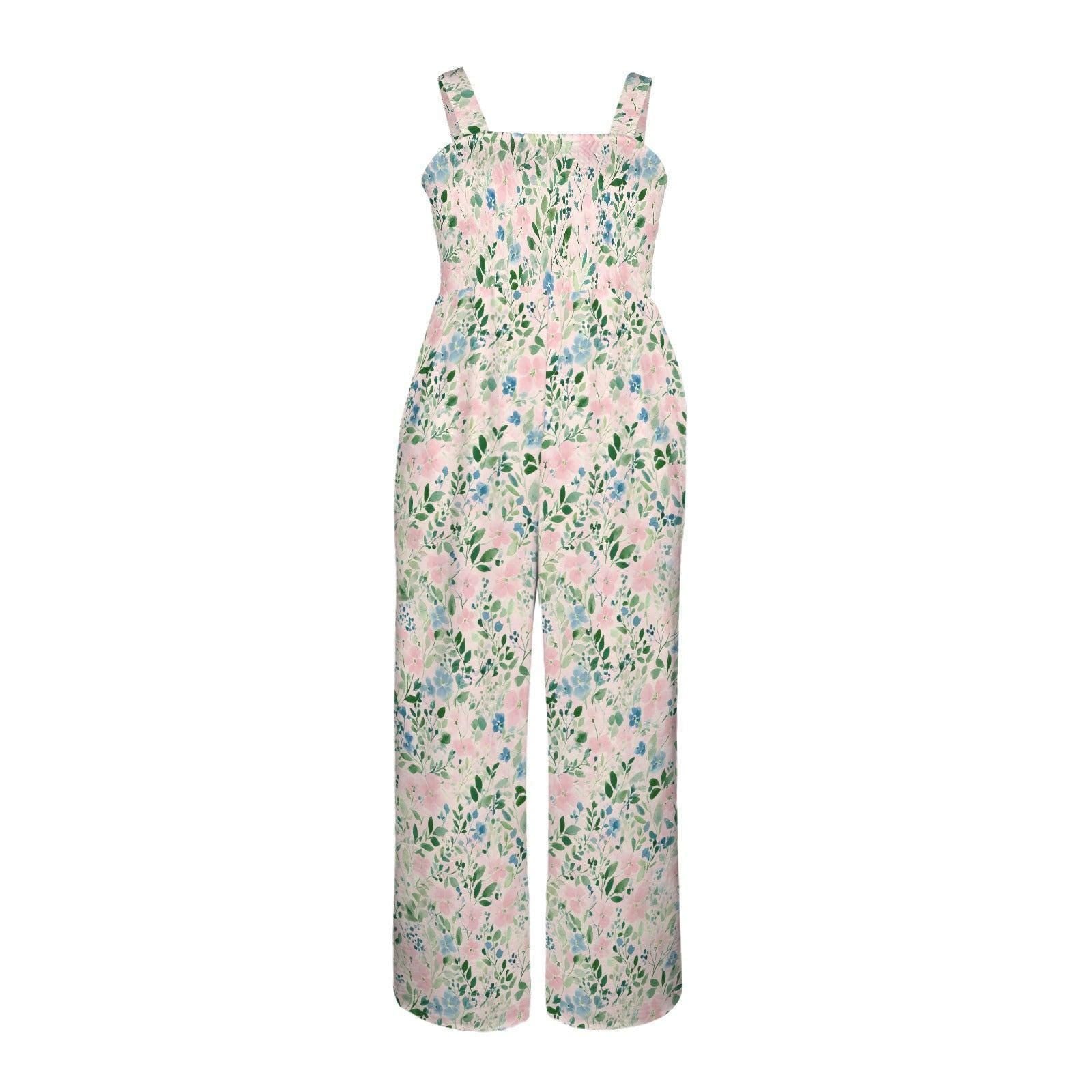 Floral Wide Leg Jumpsuit, Boho Summer Romper, Cottagecore Vibe, Lightweight Stretch, Sleeveless Square Neck, Nature-Inspired Fashion