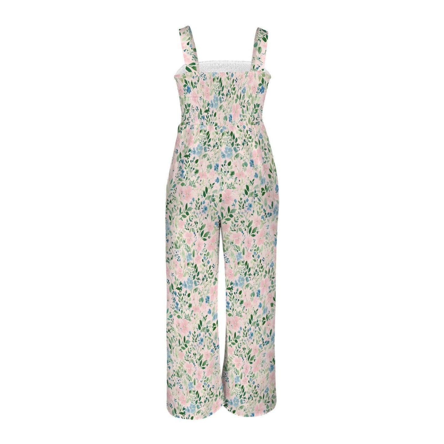 Floral Wide Leg Jumpsuit, Boho Summer Romper, Cottagecore Vibe, Lightweight Stretch, Sleeveless Square Neck, Nature-Inspired Fashion