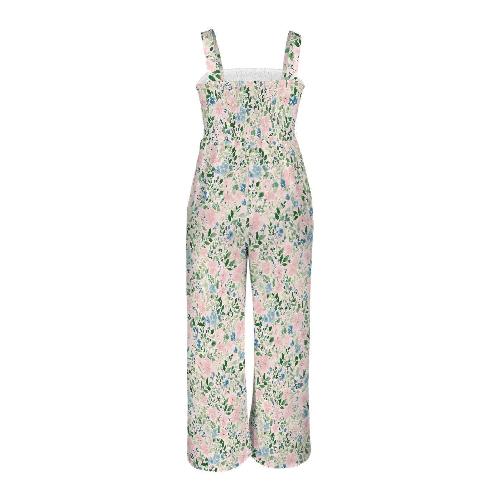 Floral Wide Leg Jumpsuit, Boho Summer Romper, Cottagecore Vibe, Lightweight Stretch, Sleeveless Square Neck, Nature-Inspired Fashion