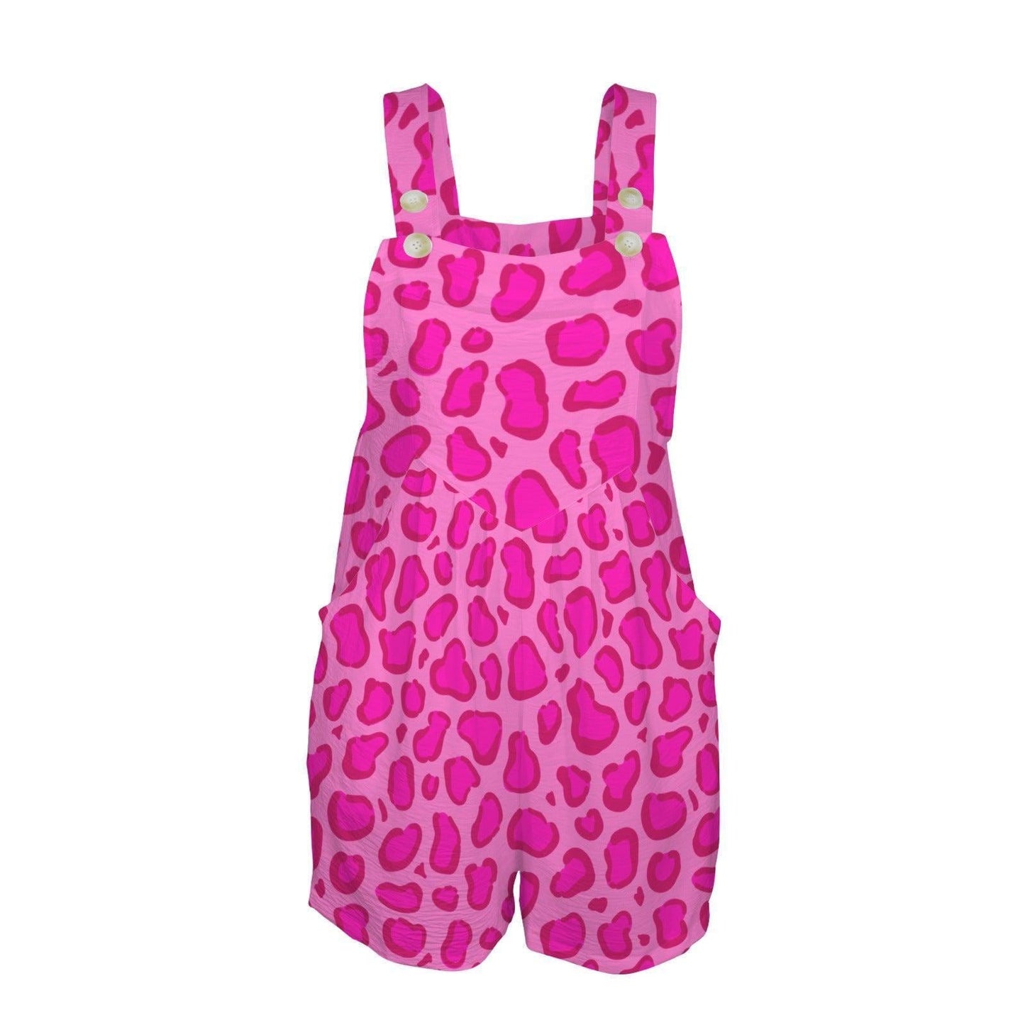 Hot Pink Leopard Print Shortalls Romper, Women's Vacation Playsuit, Bachelorette Outfit