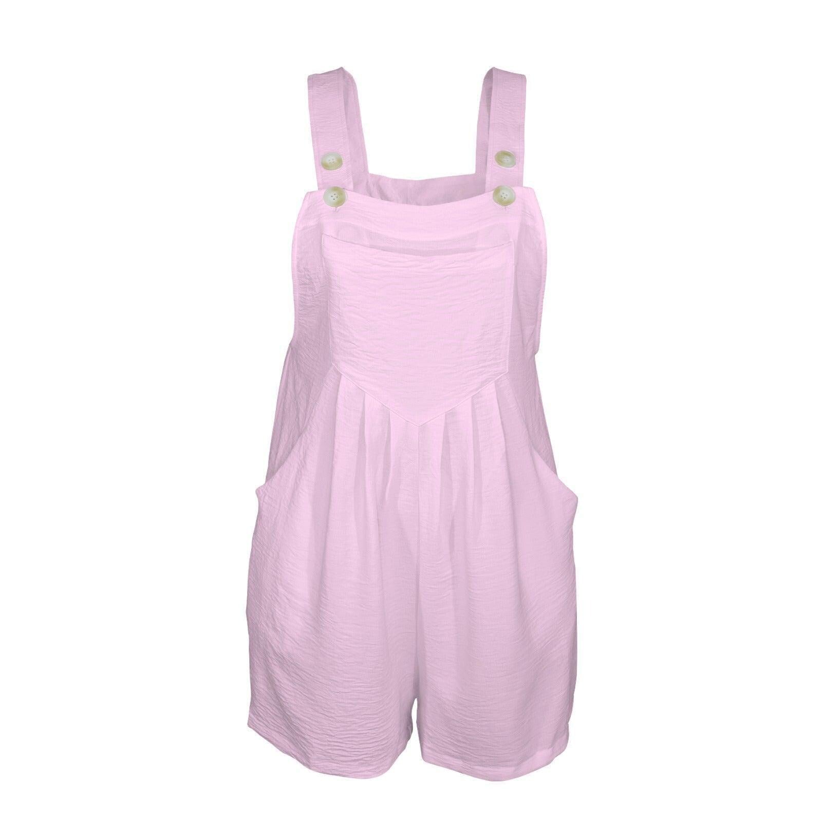 Pastel Pink Shortalls Romper, Relaxed Wide Leg Pockets Jumpsuit