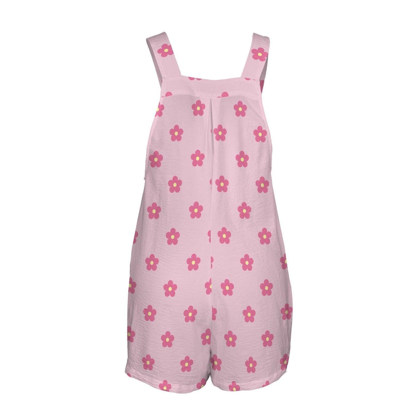 Pink Daisy Floral Romper, Women's Shortalls Summer Playsuit, Cottagecore Vacation Outfit