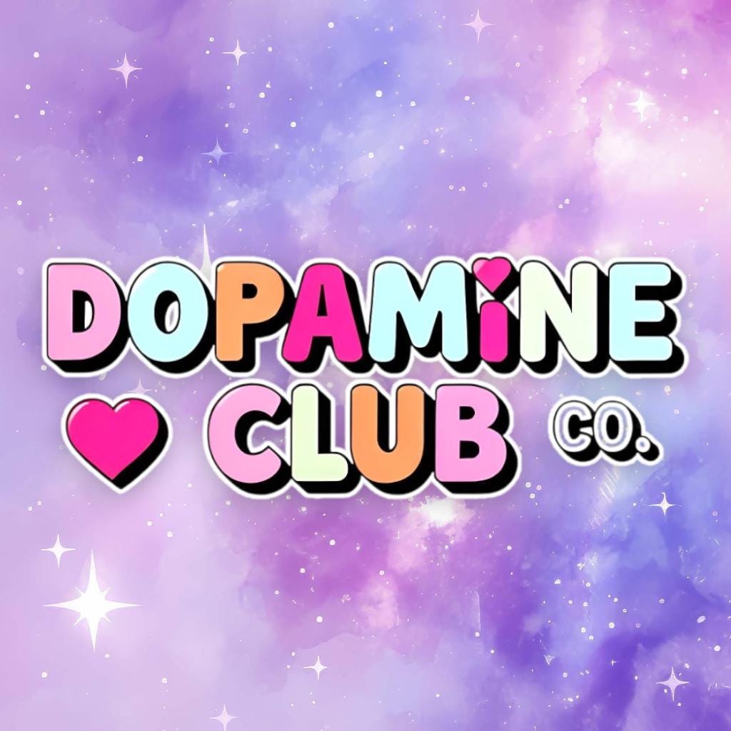 a colorful and whimsical logo for a "DOPAMINE CLUB CO."