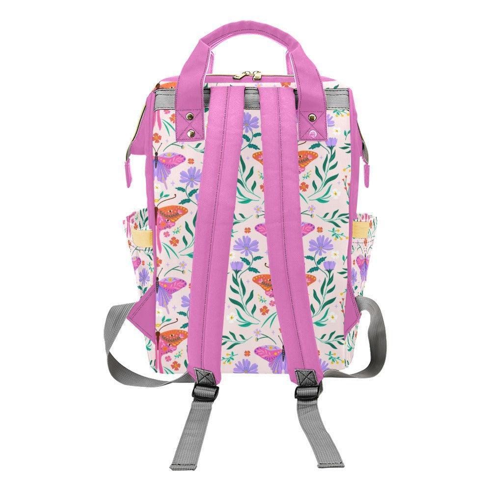 Butterfly Floral Diaper Bag Backpack, Baby Travel Bag, Pink Mom Backpack, Stroller Organizer